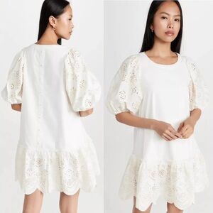 Moon River ivory embroidered puff sleeve flared skirt dress women’s x-small
